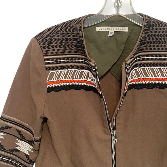 Veronica Beard Mirasol Zip Jacket Womens Size 4 Olive Tribal Beading Embroidery - Picture 4 of 10
